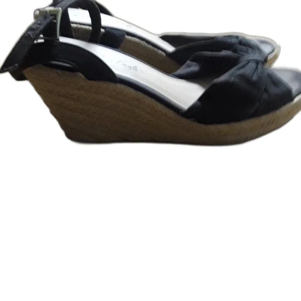 American Eagle espadrilles black wedge sandals size 8